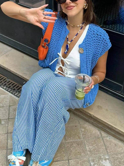 Elegante Mouwloze Korte Gebreide Vest