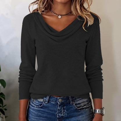 Grauer Langarm-Pullover ohne Muster