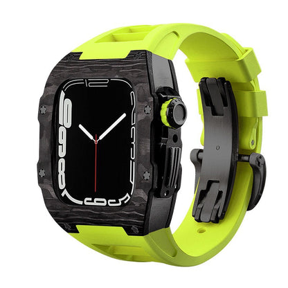 Koolstofvezel en titanium behuizing met fluorrubberen band voor Apple Watch 44/45 mm