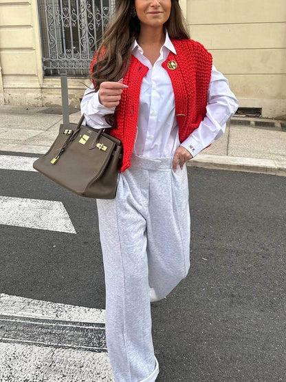 Elegante Mouwloze Korte Gebreide Vest