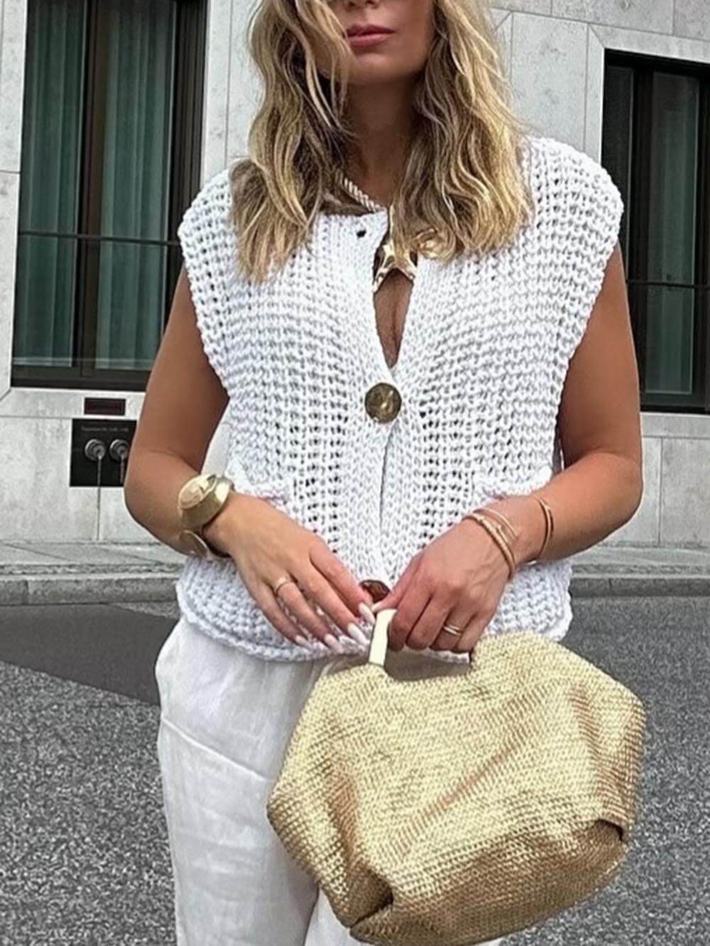 Elegante Mouwloze Korte Gebreide Vest
