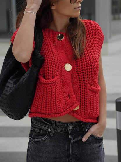 Elegante Mouwloze Korte Gebreide Vest