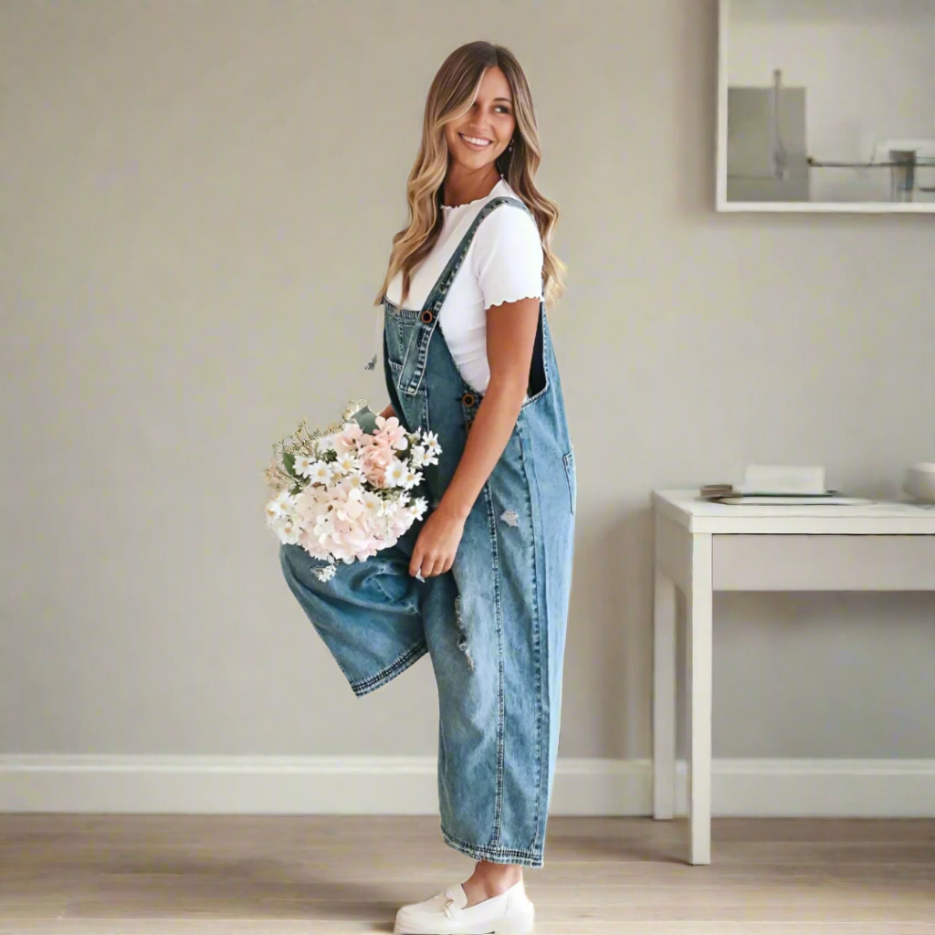 Lora™ – Verstelbare Jumpsuit met Vintage Wassing
