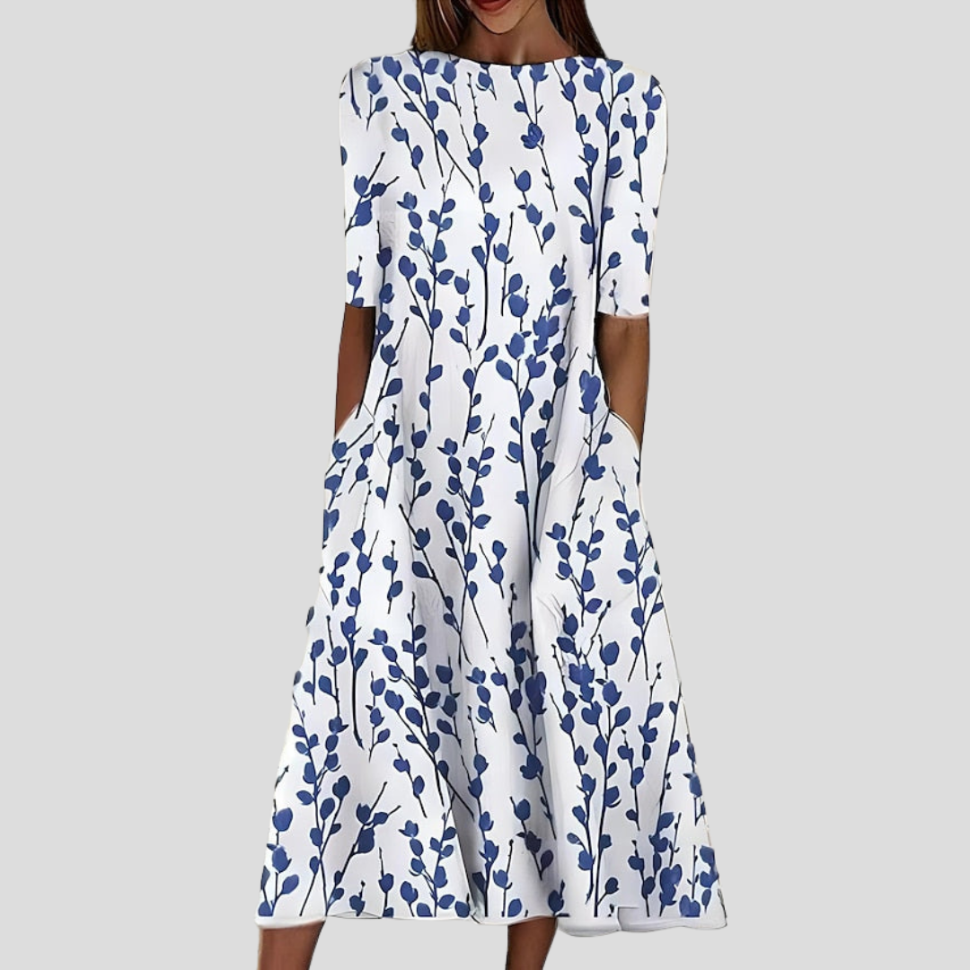 Leigh™ – Küstiges Midikleid mit Blumenmuster und klassischem Rundhalsausschnitt