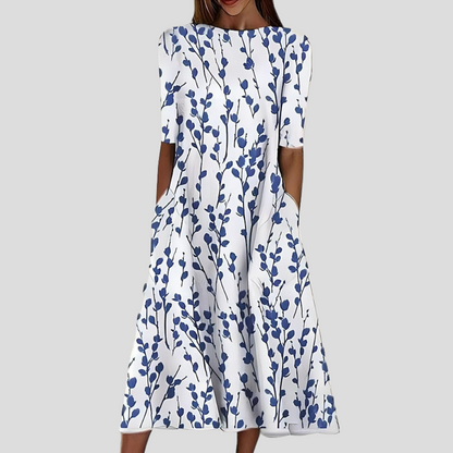 Leigh™ – Küstiges Midikleid mit Blumenmuster und klassischem Rundhalsausschnitt