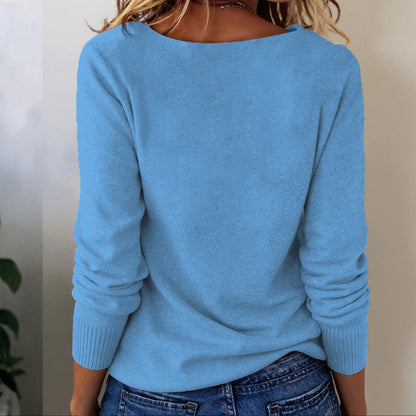 Grauer Langarm-Pullover ohne Muster