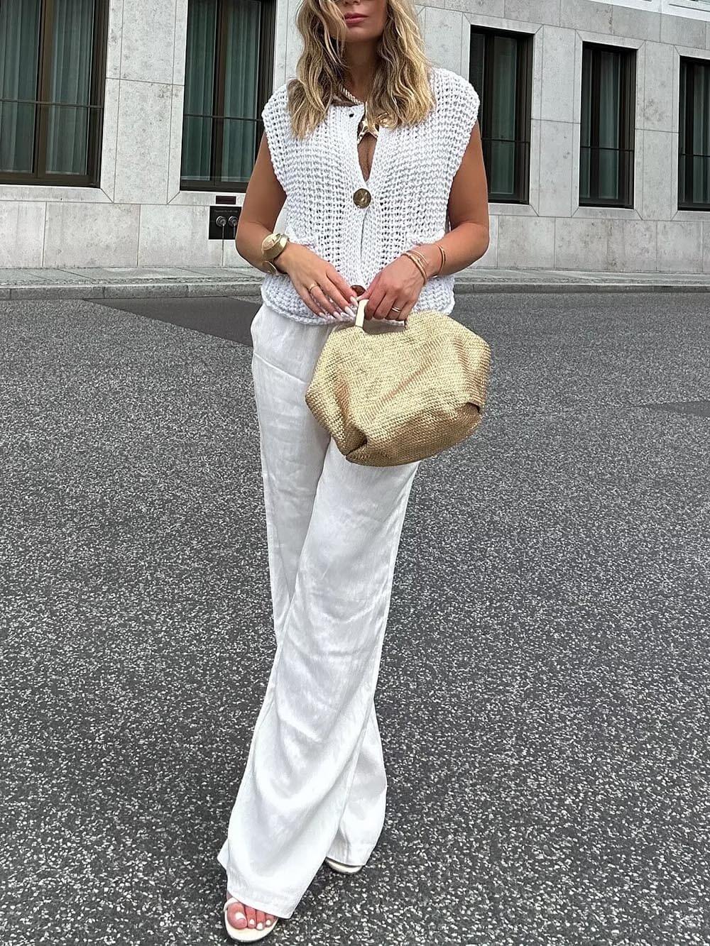 Elegante Mouwloze Korte Gebreide Vest