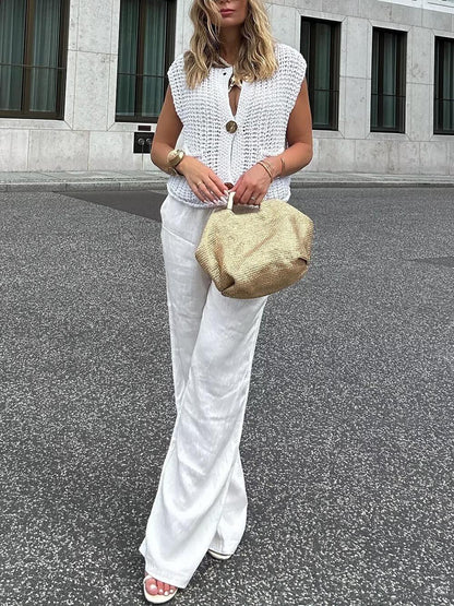 Elegante Mouwloze Korte Gebreide Vest