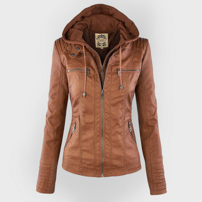 Isabelle – Veste moderne en cuir avec capuche