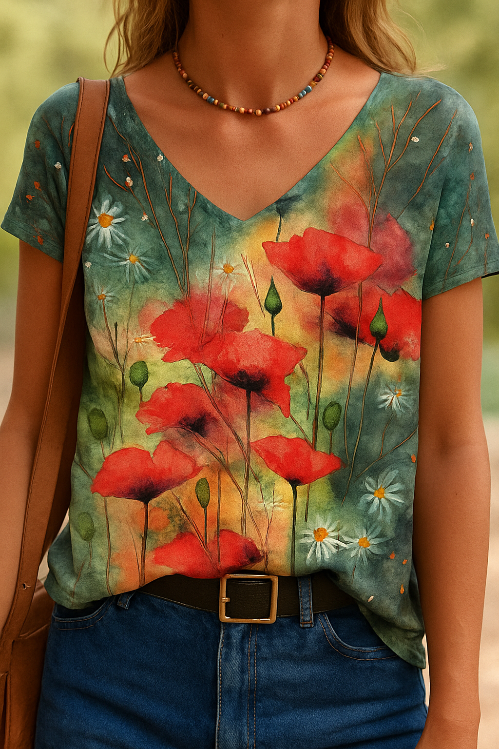 Barneys New York | Florale Kunstreproduktion V-Ausschnitt T-Shirt