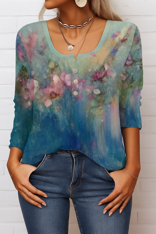 Barneys New York | Casual T-shirt met ronde hals, bloemenprint en lange mouwen