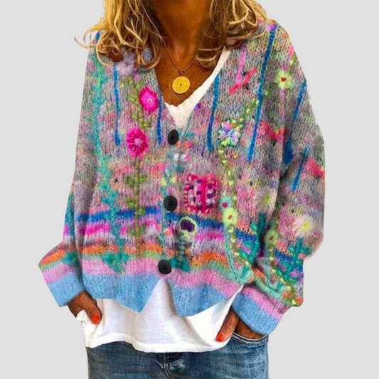 Elara™ | Strick-Cardigan mit Blumenmuster