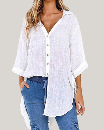 Lange blouse met strikbandjes aan de zijkanten