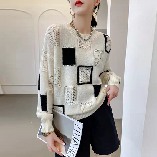 Emma - Geometrischer Gemütlicher Blockpullover