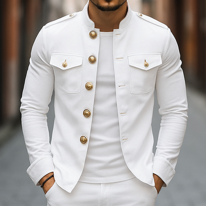 Klassische Vintage-Herrenjacke im Casual-Stil mit Stehkragen und Knopfleiste