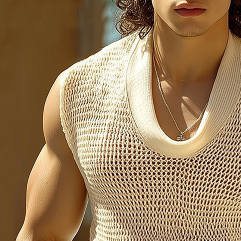 Men's Summer Basic Mesh Knitted Crew Neck Tank Top MTA0737G0U