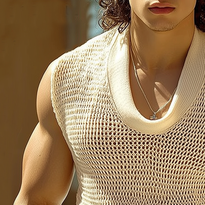 Men's Summer Basic Mesh Knitted Crew Neck Tank Top MTA0737G0U