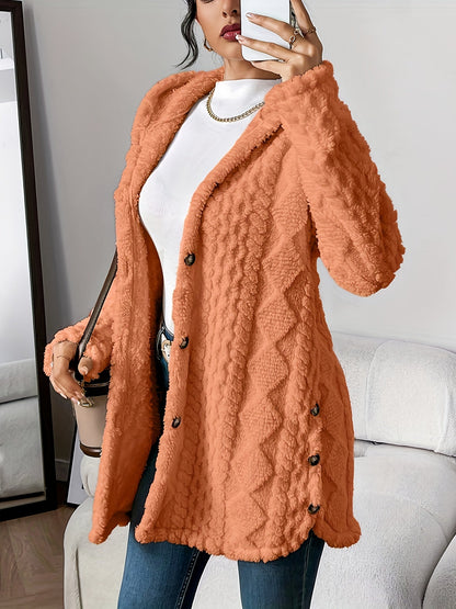 Paula™ - Flauschige Kapuzenstrickjacke mit Diamantmuster