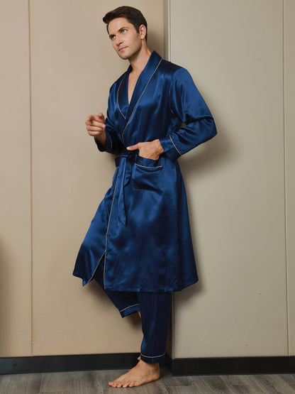 Peignoir Ceinturée à Col Revers En Pure Soie (Sans Pantalon)