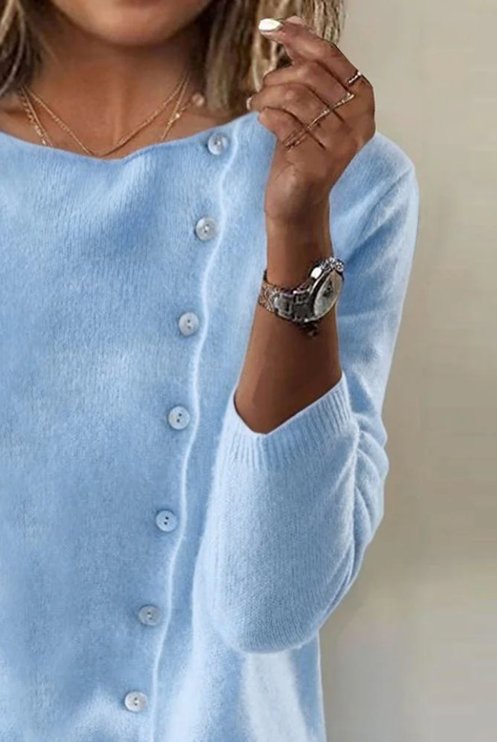 Blauer Langarm-Pullover ohne Muster