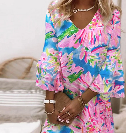 Sylvie - Roze mini-jurk met klokmouwen voor dames