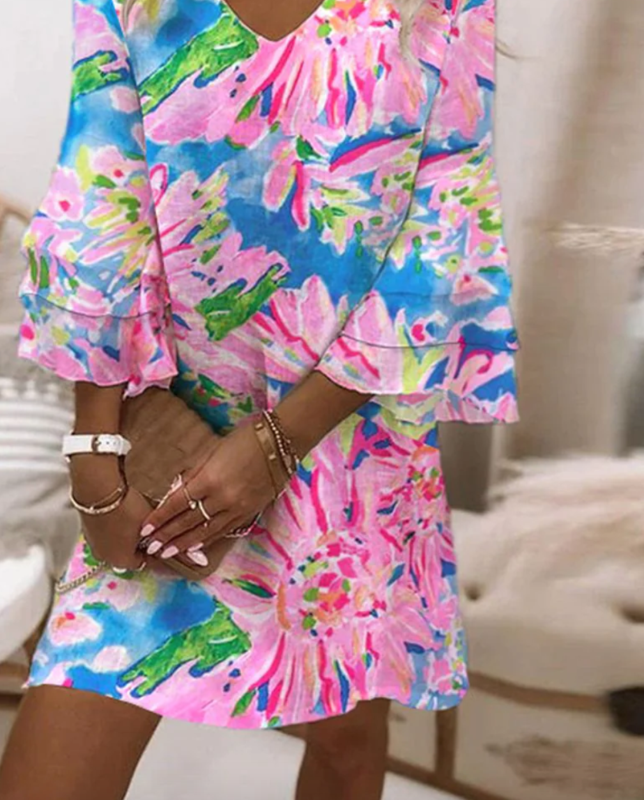 Sylvie - Roze mini-jurk met klokmouwen voor dames