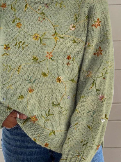 Damen Hübscher Floral Art Print Strick-Turtleneck Pullover