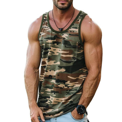 Herren Lässiges Slim Fit Tanktop mit Camouflage-Patchtasche 35291357M
