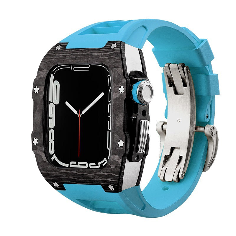 Koolstofvezel en titanium behuizing met fluorrubberen band voor Apple Watch 44/45 mm