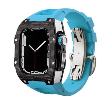 Koolstofvezel en titanium behuizing met fluorrubberen band voor Apple Watch 44/45 mm
