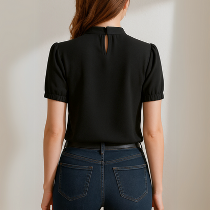 Runhild | Zwarte blouse met splitmouwen