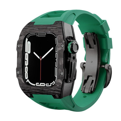 Koolstofvezel en titanium behuizing met fluorrubberen band voor Apple Watch 44/45 mm