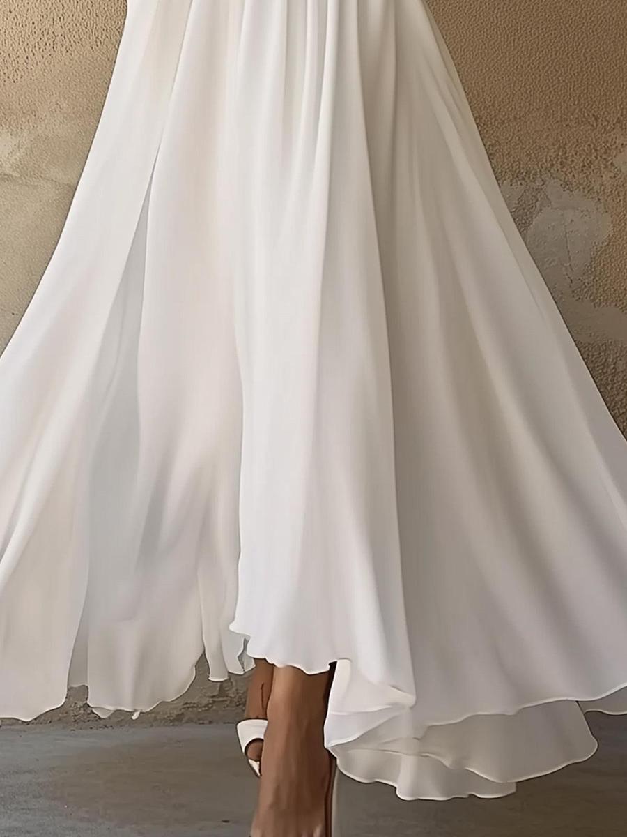 Laura - Vintage geïnspireerde witte maxi-jurk met V-hals