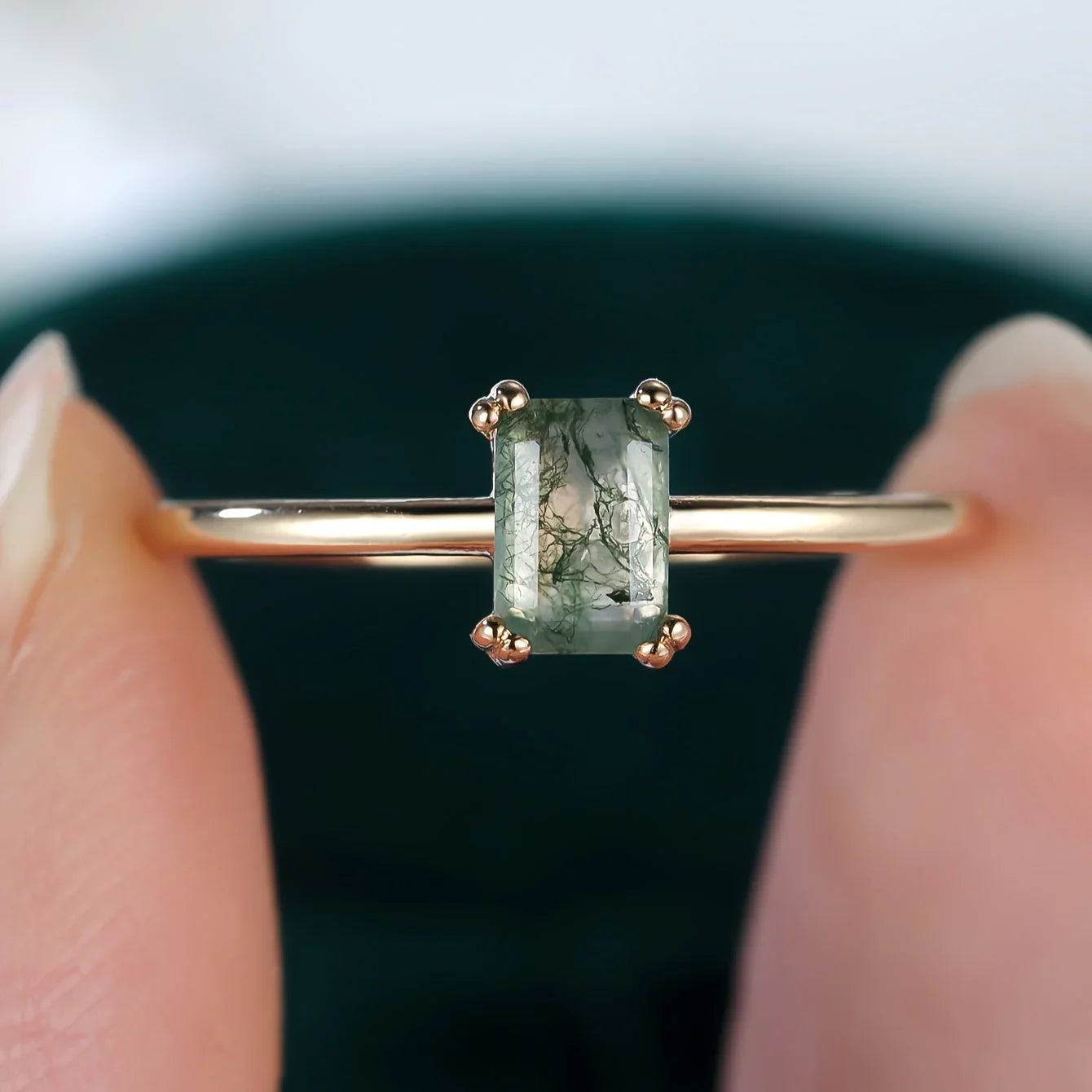 Rowen™ | Natürlicher Moosachat-Ring