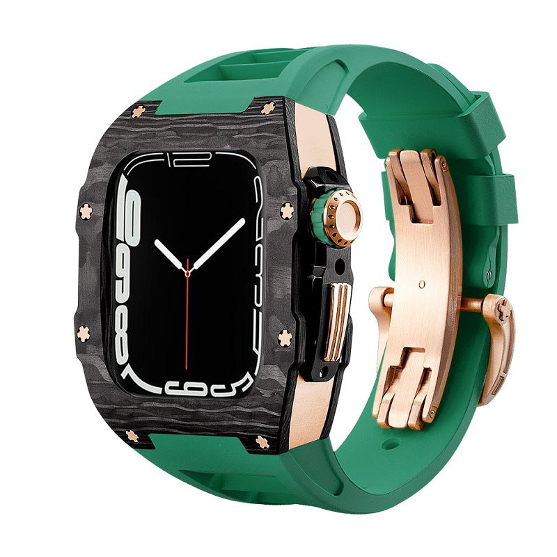 Koolstofvezel en titanium behuizing met fluorrubberen band voor Apple Watch 44/45 mm