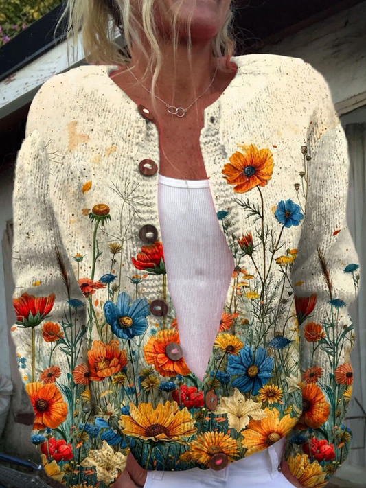 Cardigan met vintage bloemenprint en knoopsluiting