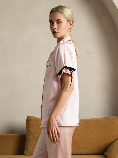 Pure Soie Courtes Manches Pantalon Pyjama Set