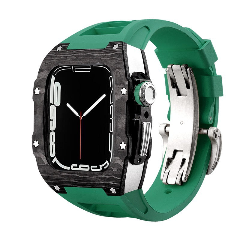 Koolstofvezel en titanium behuizing met fluorrubberen band voor Apple Watch 44/45 mm