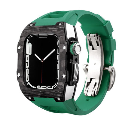 Koolstofvezel en titanium behuizing met fluorrubberen band voor Apple Watch 44/45 mm