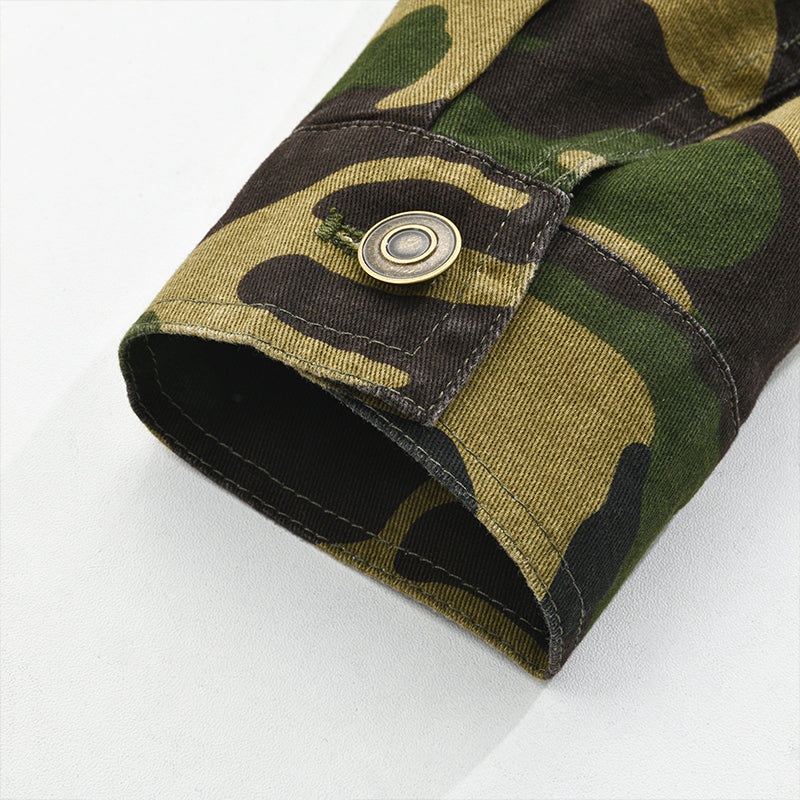 Herrenjacke im Camouflage-Canvas-Retro-Stil mit Reverskragen