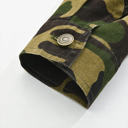 Herrenjacke im Camouflage-Canvas-Retro-Stil mit Reverskragen