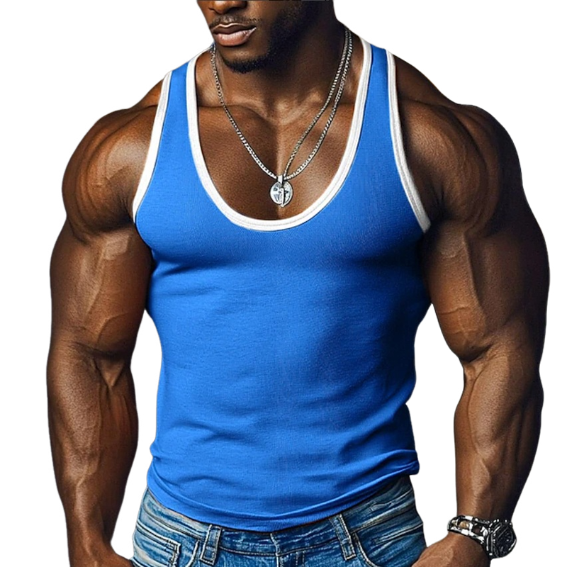 Heren Contrastkleur Ronde Hals Slim Fit Sportief Tanktop MTA1664G4X