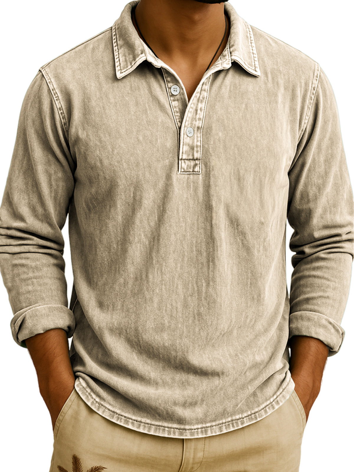 DANIEL PORTLAND™ – Langarm-Poloshirt im Vintage-Waschlook