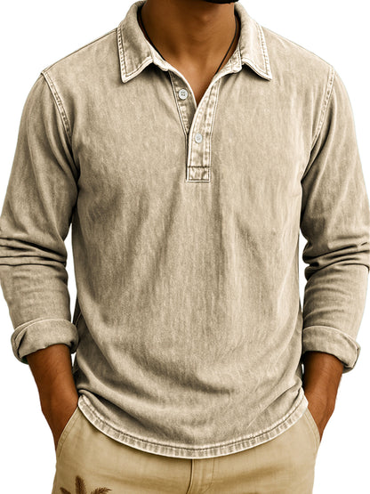 DANIEL PORTLAND™ – Langarm-Poloshirt im Vintage-Waschlook