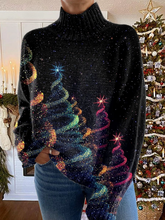 Glitter Kerstboom Print Gebreide Coltrui
