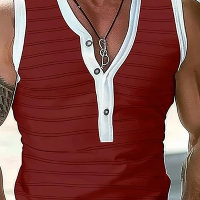 Herren Lässiges Gestreiftes Slim Fit Tanktop mit Henley-Kragen 46639172M