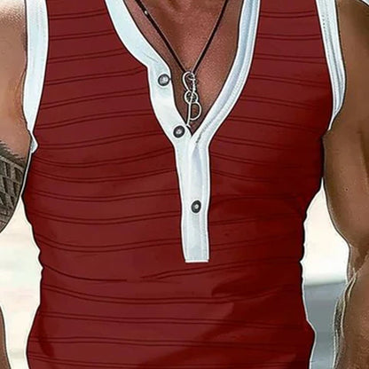 Herren Lässiges Gestreiftes Slim Fit Tanktop mit Henley-Kragen 46639172M