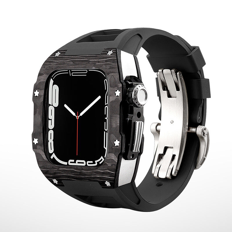 Koolstofvezel en titanium behuizing met fluorrubberen band voor Apple Watch 44/45 mm