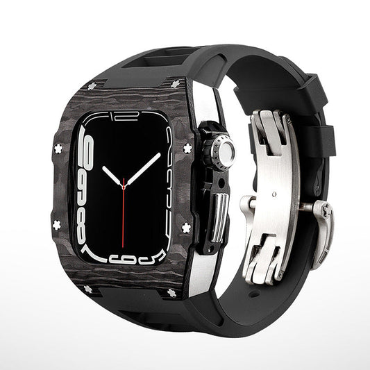 Carbonfaser- und Titangehäuse mit Fluorkautschuk-Armband für Apple Watch 44/45 mm