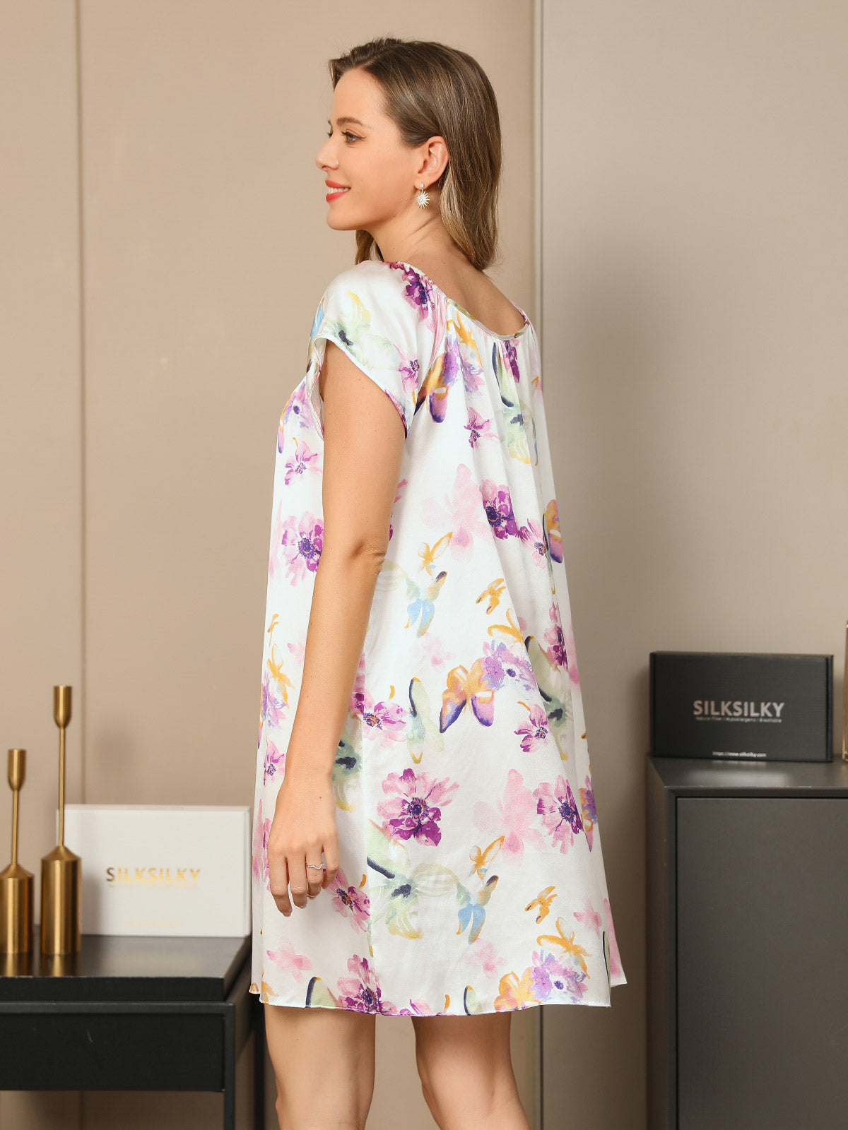 Nachthemden Pure Zijde Bloemen Casual Schattig